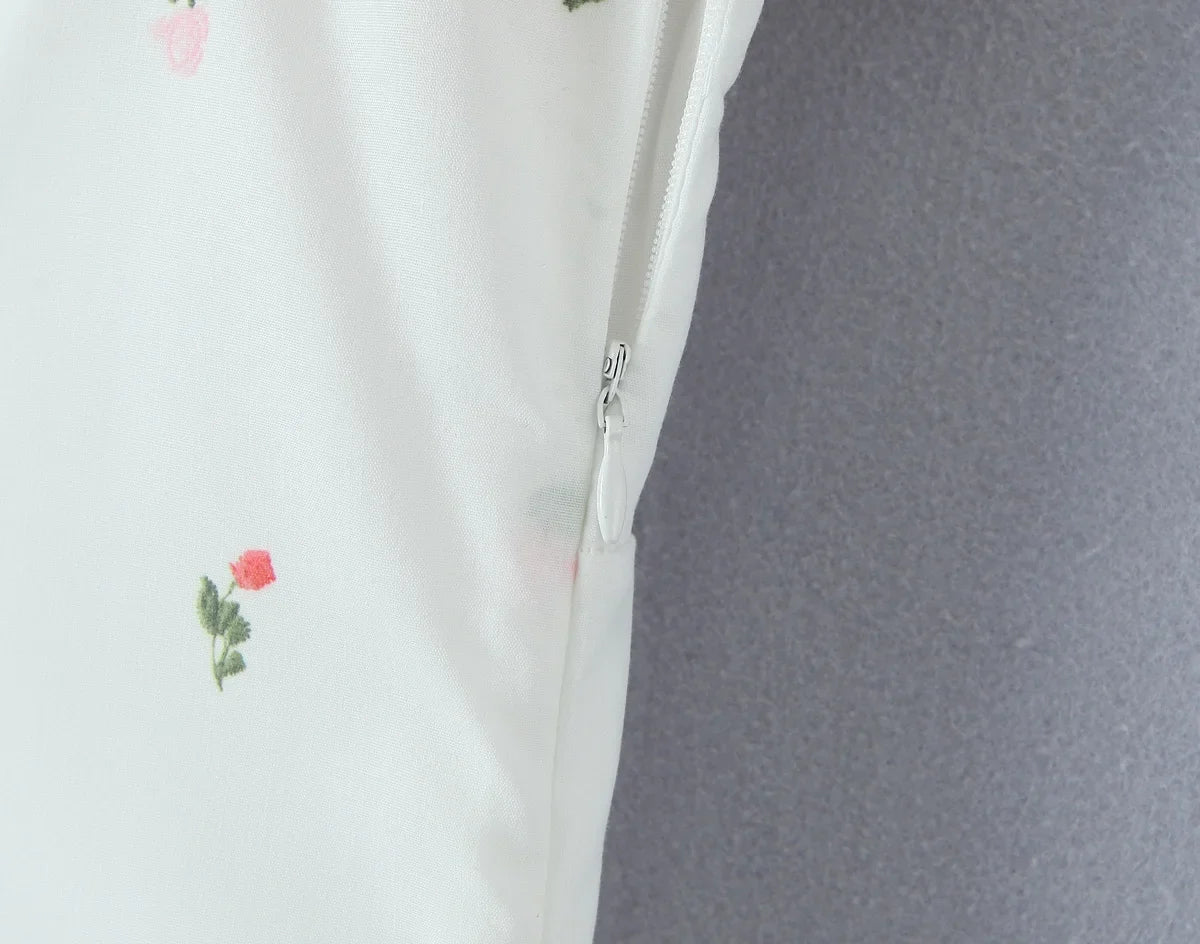 Flower Print Patchwork White Sling Elegant Dress Women Lace Up Bandage Back A-line Summer Dresses Chic Lady Holiday Robe 2025