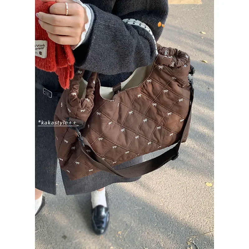 Korean Down Bag Women New Fashion Diamond Casual Nylon Fabric Large Capacity Bags