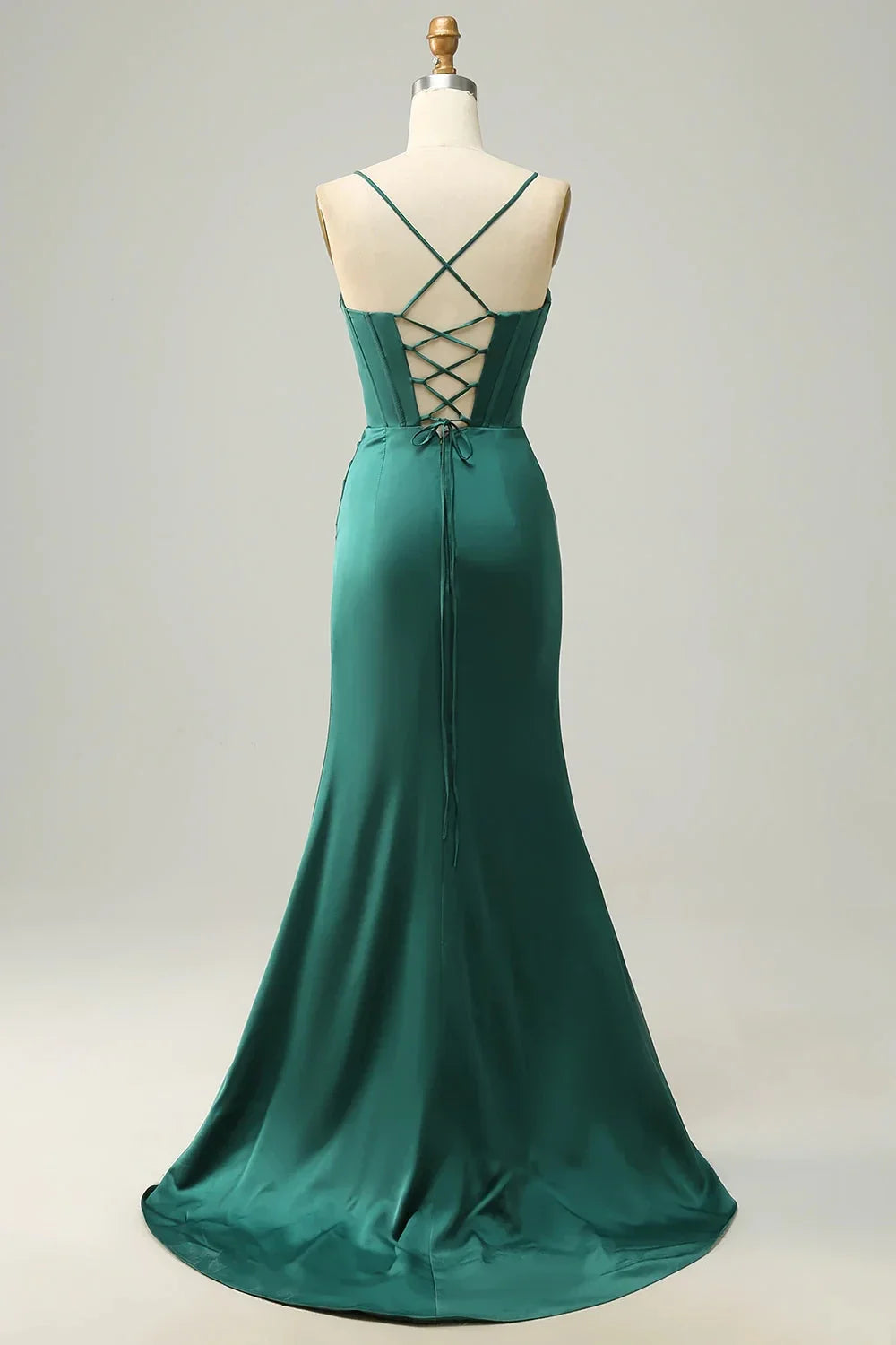 Elegant Vintage Green Blue Prom Gown with Spaghetti Straps Leg Split Evening Party Dress Outfit for Women Wedding Guest