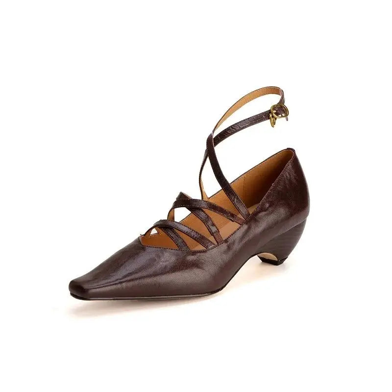 Women Pumps French Style Sheepskin Simple Shoes Retro Mary Jane Woman Simple Shoes Lady Spring Autum Retro Pumps Square Toe