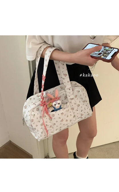 Large Capacity Canvas Bags for Women's Korean Fashion Summer Floral Shoulder Versatile Commuting Underarm Bag
