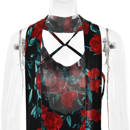 Deep V Spaghetti Strap Floral Print Bodycon Maxi Dress