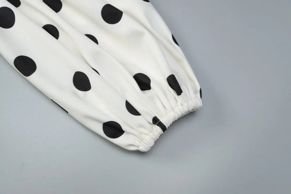 Spring Autumn Polka Dot Print Mini Dress Women Elegant Deep V Neck Flare Sleeve Slim High Waist A Line Short Party Dresses