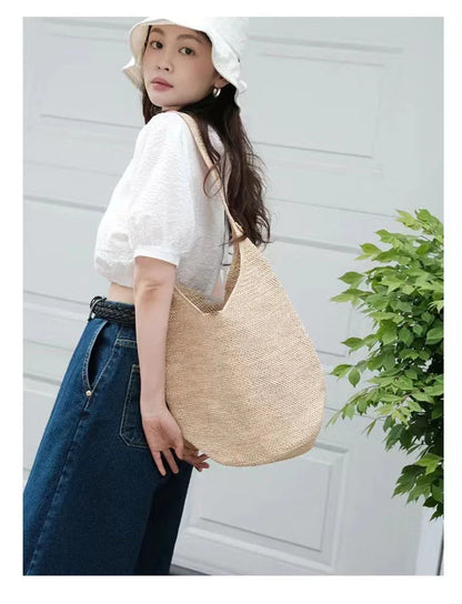Lafite Grass Large Capacity Shoulder New Water Bucket Straw Woven Holiday Style Beach Versatile Women's Bag