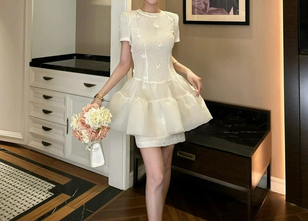 Retro Design Tutu Dress Dress Women's Summer New Temperament Sweet and Thin Striped Skirt