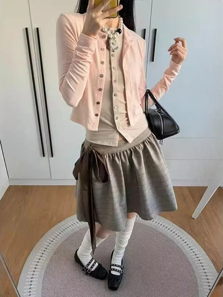 Fake Two Pieces Y2k Aesthetic Casual Cardigan Streetwear Vintage Single Breasted Grunge Tops Spring Harajuku Slim Fit Clothing