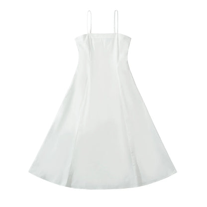 Sexy Solid color Slash Collar Corset Style Sling Dress Women Slim Waist A-Lined Swing Midi Long Dresses Summer Robe