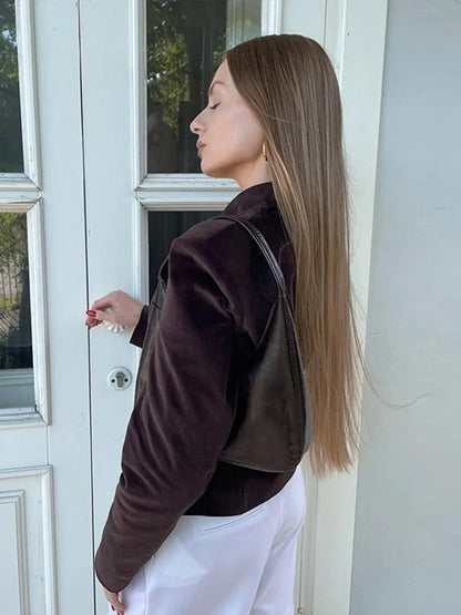 Retro Burgundy Red Jacket Women Stand Collar Button Slim Long Sleeve Jackets Fall Winter Fashion Lady High Street Outerwear