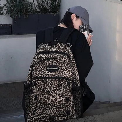 Trendy Casual Leopard Print Women's Backpack Korean Large Capacity Versatile Leisure Schoolbag Y2k Unisex Travel Backpack