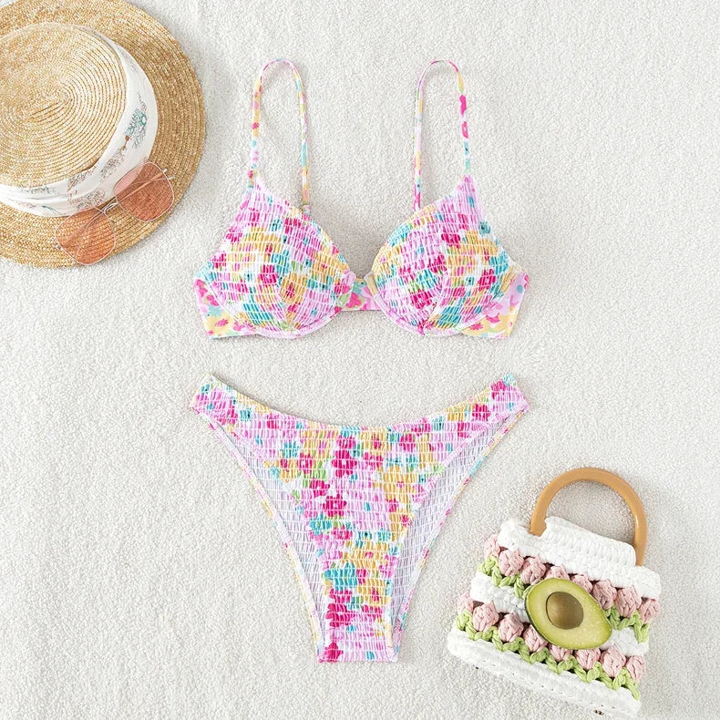 Sexy Bandeau Push Up Bikini Set Ruched Bikinis Swimwear Women Underwired Swimsuit 2 Piece Bathing Suit Beachwear Female Biquini