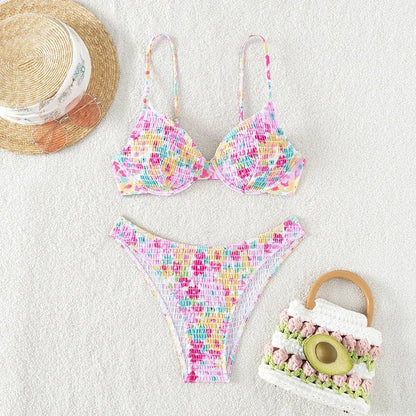 Sexy Bandeau Push Up Bikini Set Ruched Bikinis Swimwear Women Underwired Swimsuit 2 Piece Bathing Suit Beachwear Female Biquini