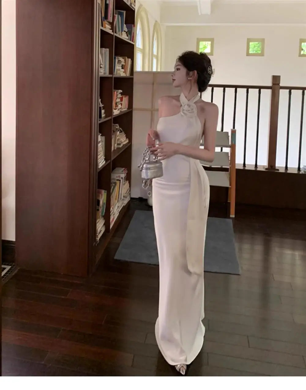 Stunning Strapless Gown Women's Summer Sexy Backless Sash Long Dress Banquet Silk Evening Gown Slim Fit Wrap Style without Sl...