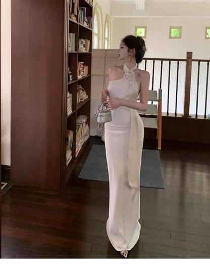 Stunning Strapless Gown Women's Summer Sexy Backless Sash Long Dress Banquet Silk Evening Gown Slim Fit Wrap Style without Sl...