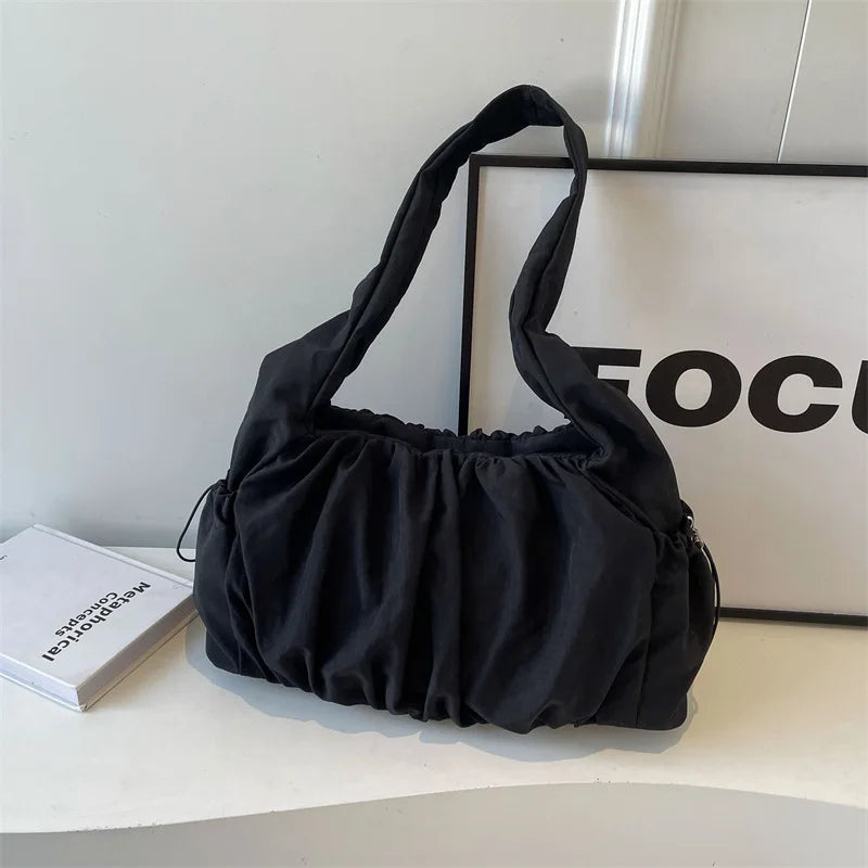High-capacity Vintage Women's Handbags Y2k Aesthetic Simple Solid Shoulder Underarm Bag Grunge Casual Pleated Tote Bags Trendy