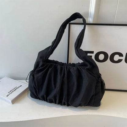 High-capacity Vintage Women's Handbags Y2k Aesthetic Simple Solid Shoulder Underarm Bag Grunge Casual Pleated Tote Bags Trendy