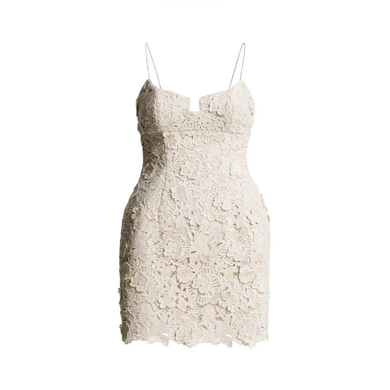 Chic Flower Suspender Short Women's Dress With Backless Slim A-line Dresses 2025 Summer Street Holiday Ladies' Short Robe