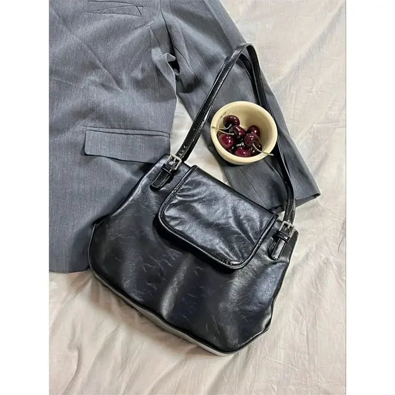 Large Capacity Retro Leather Single Shoulder Underarm Bag for Women's Autumn/winter New French Casual PU Tote Bag
