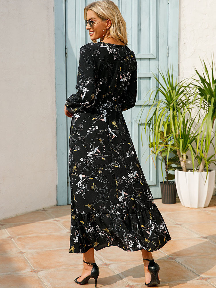 Casual Coastal Long Bohemian Flowered Dress