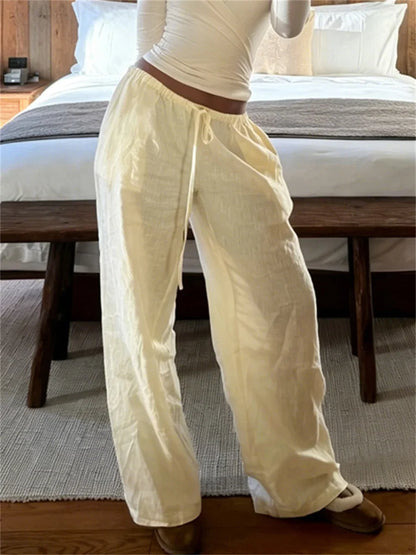 Wide-Leg Pants Women Casuals Trend Simple Drawstring Ruched Fashion Sporty Streetwear Autumn Chic Daily Office Bottoms