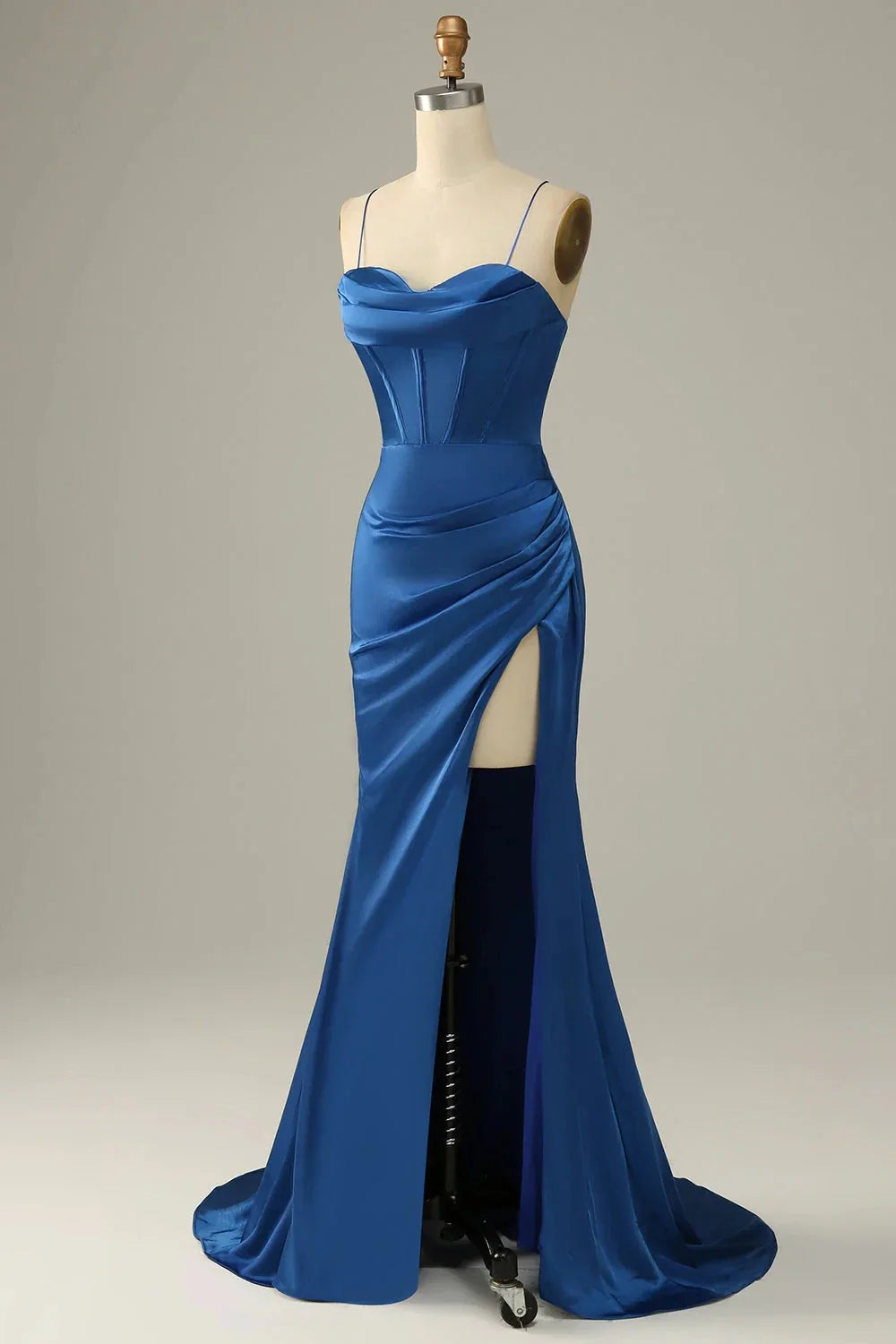 Elegant Vintage Green Blue Prom Gown with Spaghetti Straps Leg Split Evening Party Dress Outfit for Women Wedding Guest