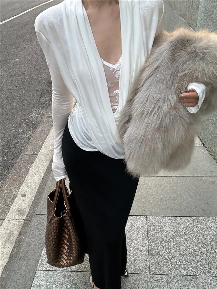 Hot Girl Sexy Mesh Lace See Through Long Sleeved T-shirt for Women 2025 Spring White Base Shirt Slim Fit Temperament Inner Top