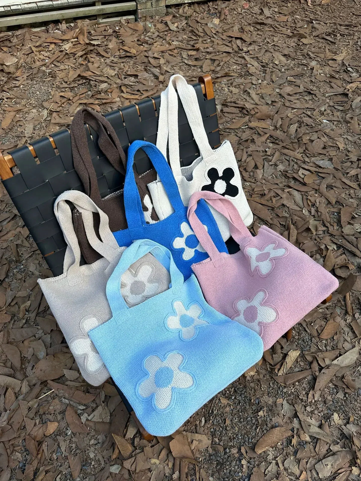 Fashion Sweet Kawaii Flower Shoulder Underarm Bag High-capacity Y2k All Match Handbags Women Knitted Casual Shopping Tote Bags