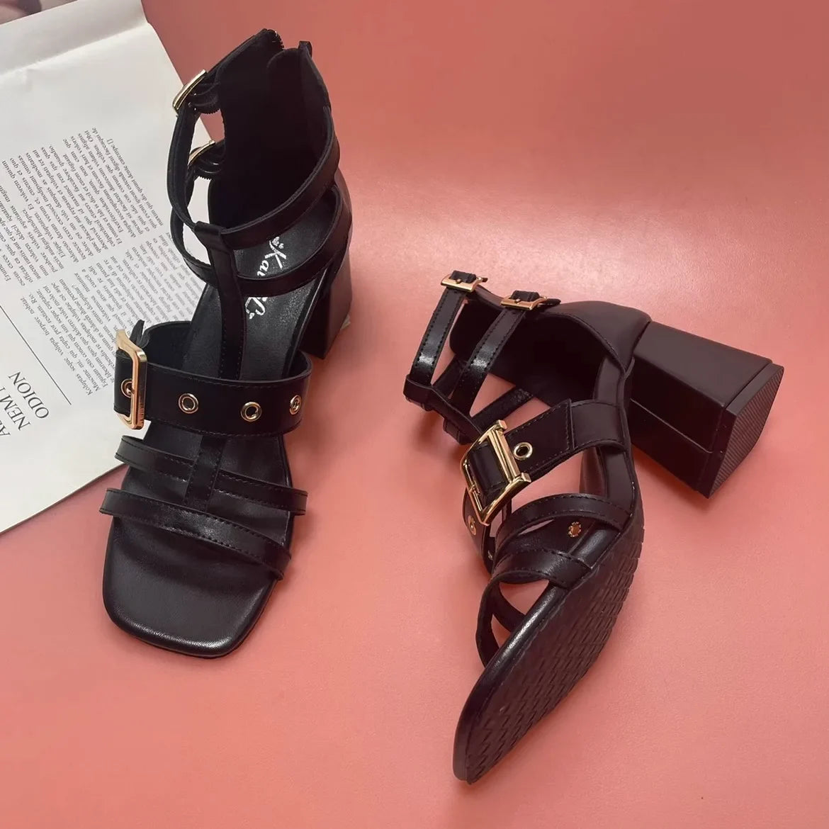 Open Toe Belt Buckle Zapatos Mujer 2024 Tendencia Slingback Heeled Sandals Ankle Strap Women Shoes Soft Leather Tacones Summer