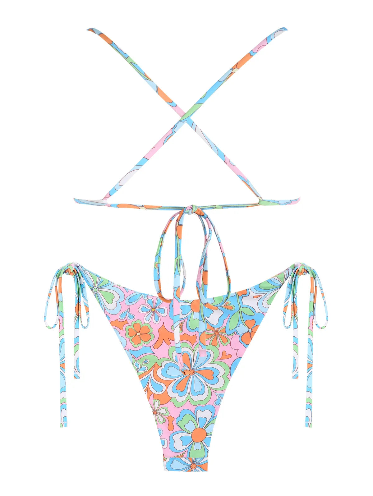 Women's swimsuit Tie Side Floral Criss Cross U-wire Metal Hardware Bikini Swimwear