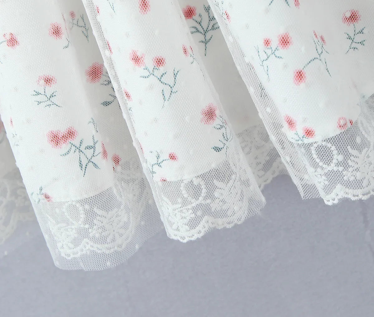 Pastoral Floral Tie-up Polka Dot Mesh Lace Dress 2025 Summer Square Neck Short Sleeve Women Dresses Casual Beach Holiday Dress