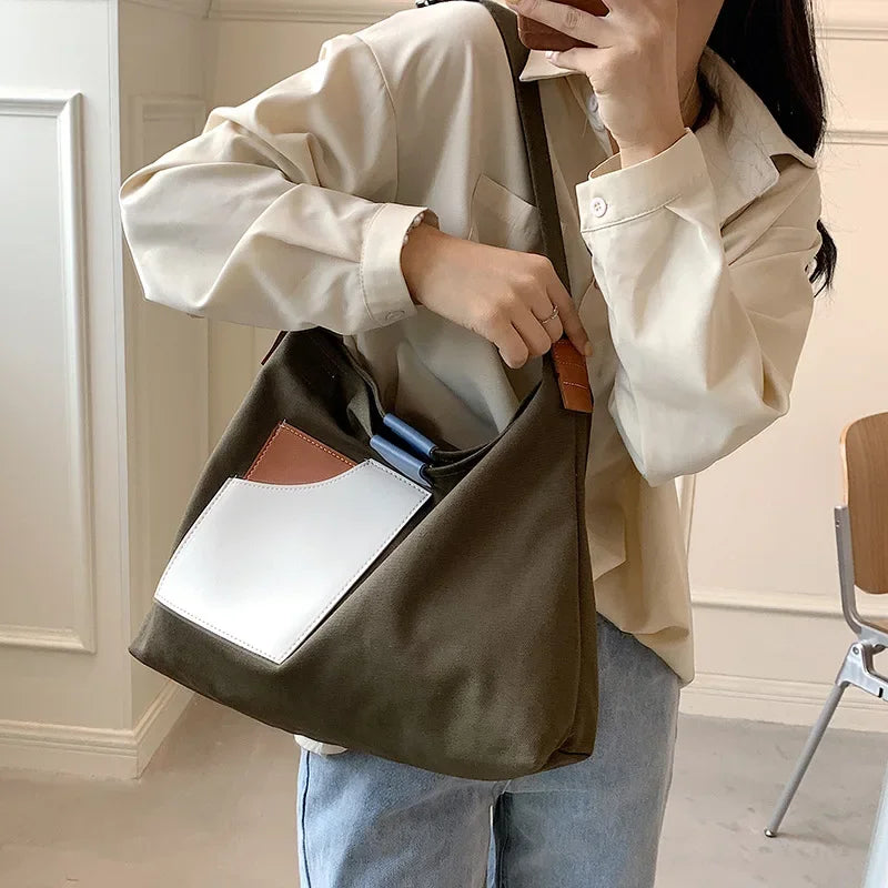 Ladies' Large Capacity Tote Bag Hand-held Canvas Shoulder Bag Young Fashion Versatile Casual Crossbody Bag