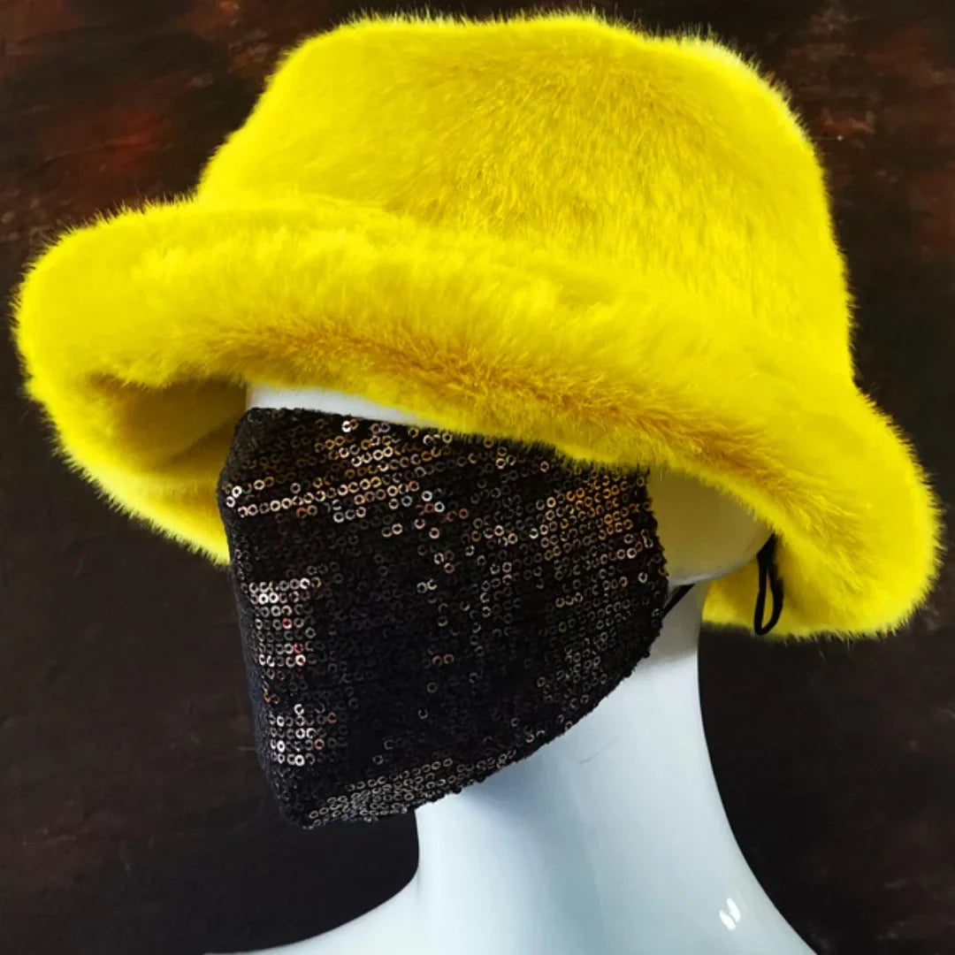 Winter 58-60cm XL Faux Fur Bucket Hat For Women Outdoor Warm Luxury Oversize Fisherman Hat Girl Trendy Party Long Fur Panama Cap