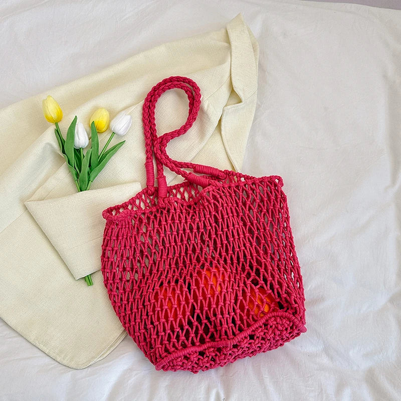 9 Colors Summer Woven Bag For Women Large Capacity Beach Bag Toy Storage Handbag Designer Hollow Out Shoulder Bag 2 Set Tote