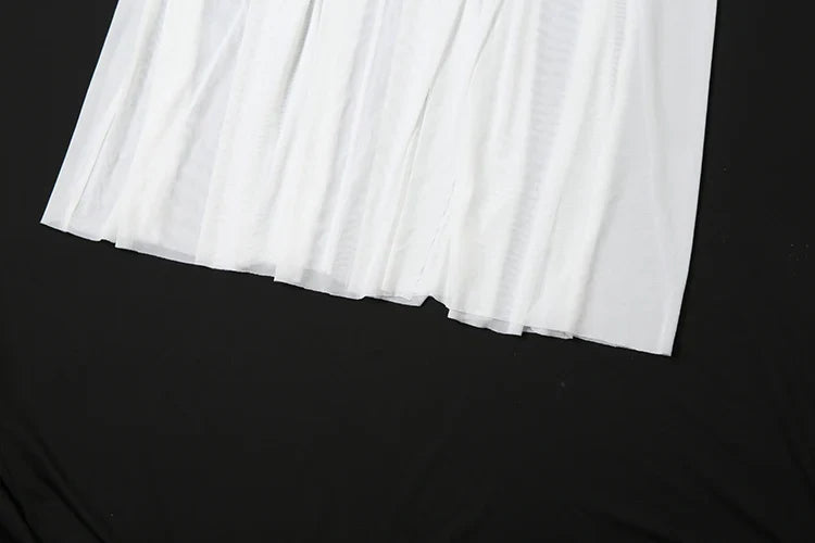 Patchwork Mesh Maxi Dress Women High Slits Folds Halter Bandage Backless Sleeveless Elegant Temperament Banquet Vestidos