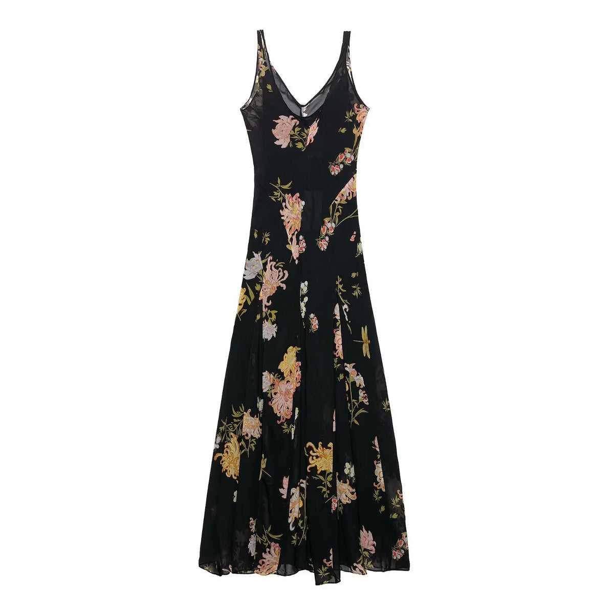 Women's Summer V-Neck Sleeveless Midi Dress Female Sexy Printed Pleated Decoration Sling Waist Evening Party Dress