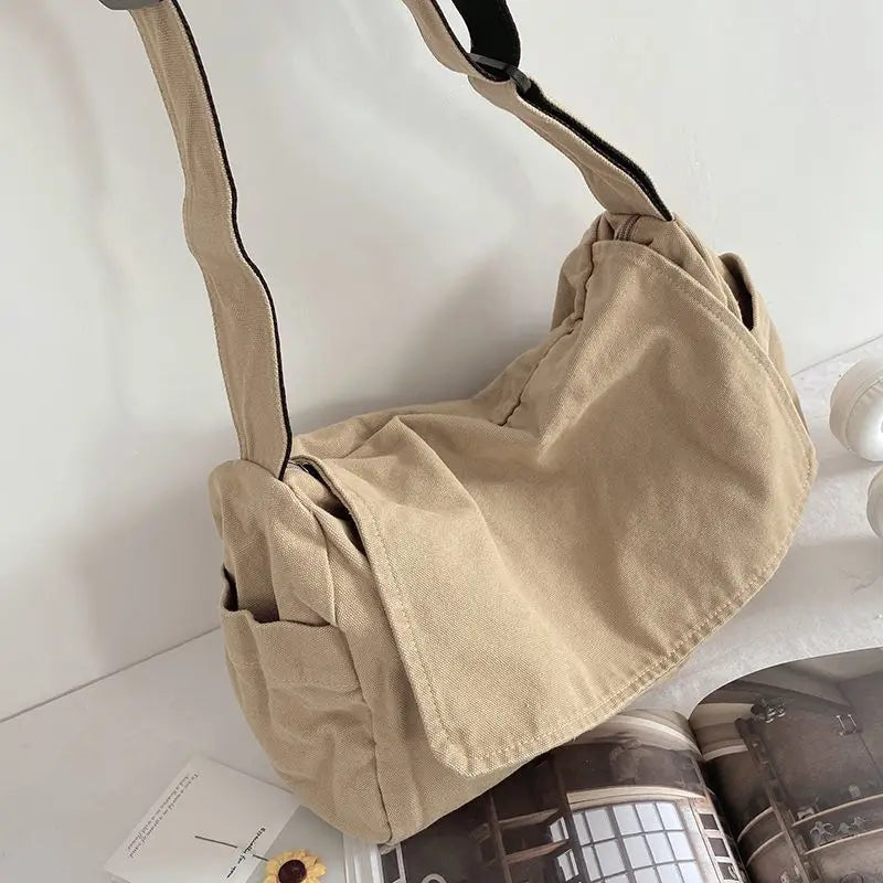 Canvas Bag for Female College Students Class Crossbody Postman Large Capacity Fashion Shoulder Bags