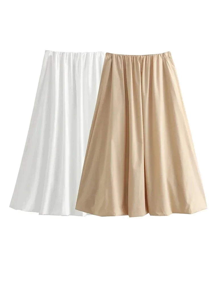 High Waisted White Loose Midi Skirt A-line Office Casual Summer Women's Skirt Elegant New Summer Spring Bottoms 2024