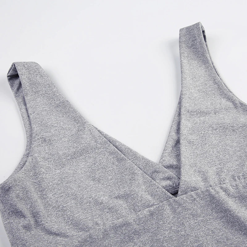 Sweetown Gray Slim Sleeveless V Neck Vest And V Shape Waist Flared Leggings 2 Pieses Pants Sets Womens Summer Baddie Outfits