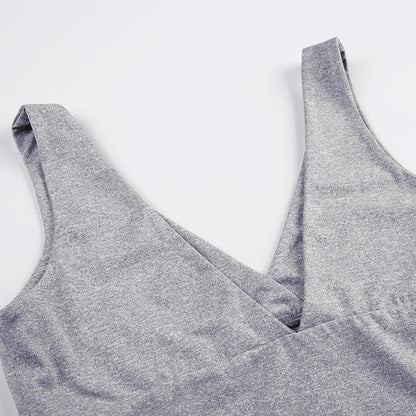 Sweetown Gray Slim Sleeveless V Neck Vest And V Shape Waist Flared Leggings 2 Pieses Pants Sets Womens Summer Baddie Outfits