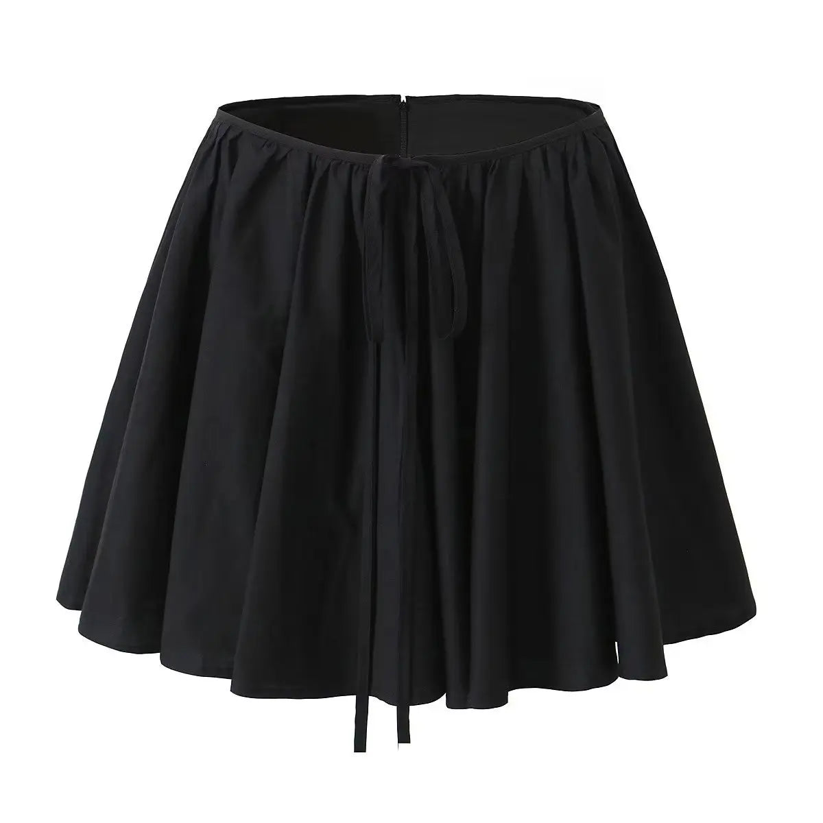 Lacing Up Bow Zipper Waist Asymmetrical A-lined Ruched Mini Skirt Skater Skirts sexy women black mini skirt