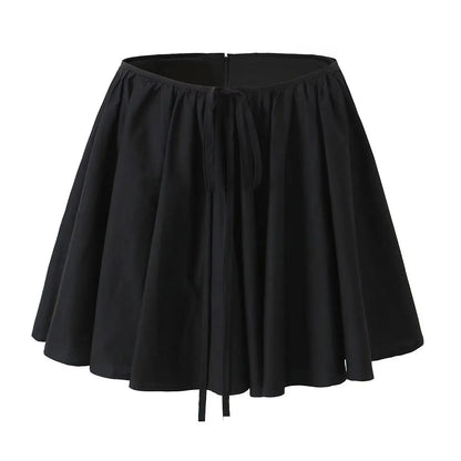 Lacing Up Bow Zipper Waist Asymmetrical A-lined Ruched Mini Skirt Skater Skirts sexy women black mini skirt