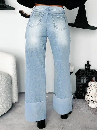 Autumn and Winter New Women's Retro High Waist Heavy Duty Straight Tube Micro Elastic Cowboy Pants