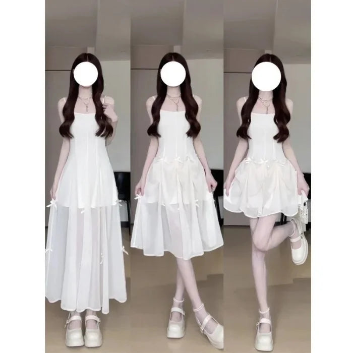 Blue Butterfly Knot Pure Desire Dress Versatile Beautiful Unique Elegant Long Skirt round Neckline Sleeveless Loose Waist