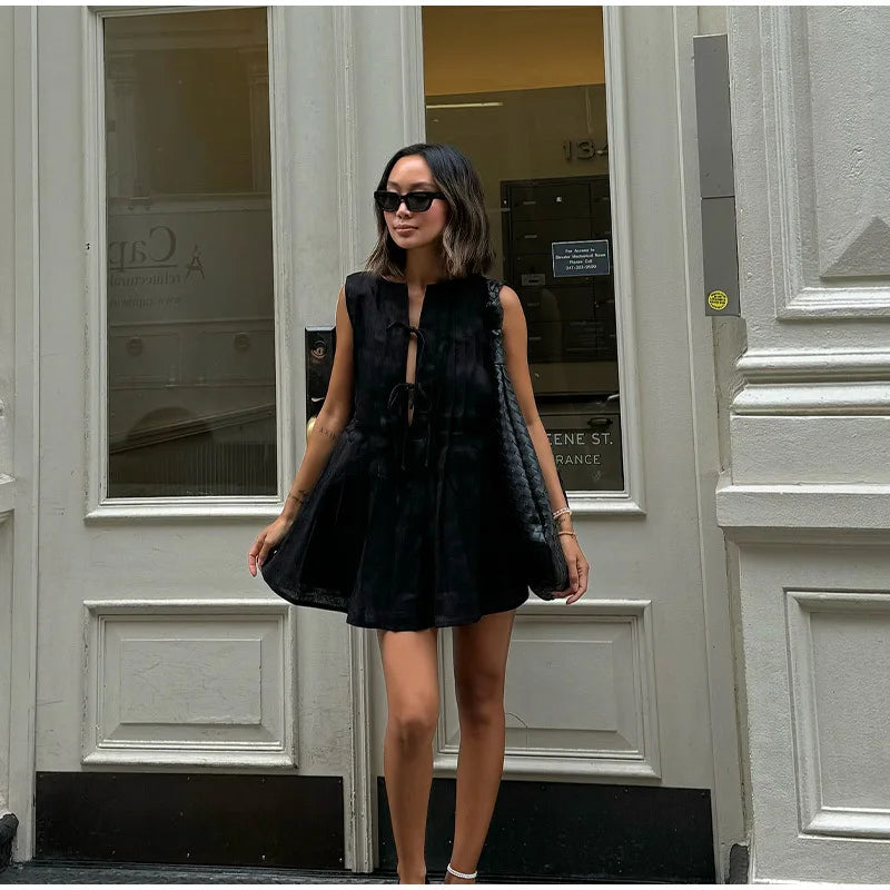 Cross border Foreign Trade Summer New Women's Round Neck Strap Dress from Europe and America