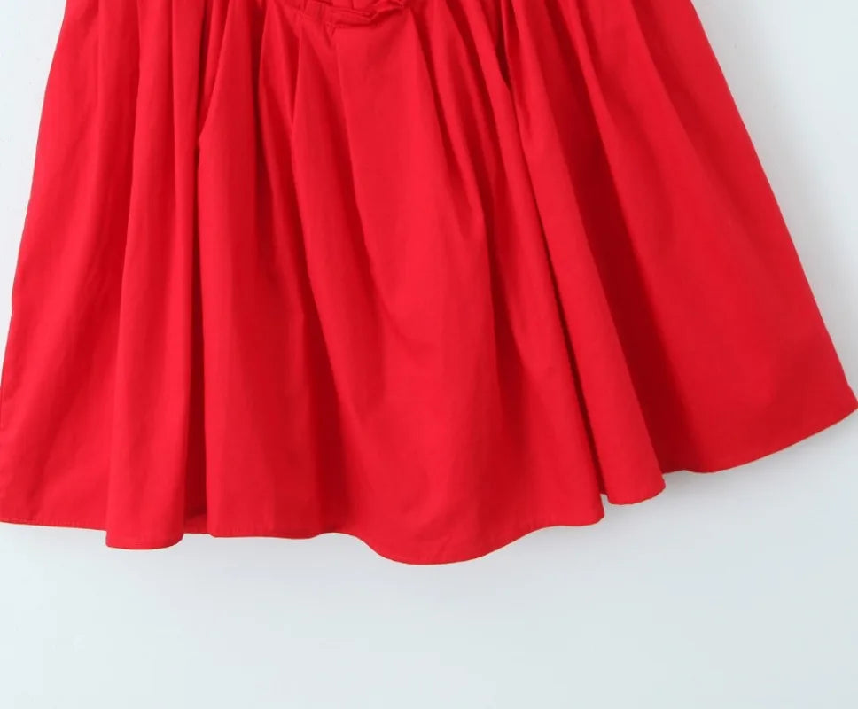 red party dress square neck sleeveless pleated summer dresses new cotton mini sexy women dresses