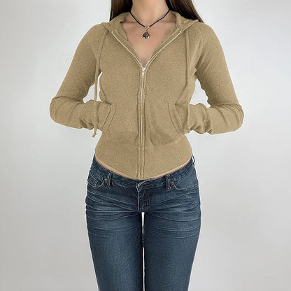 High Quality Hot Selling Luxury 2024 Autumn Winter Temperament Slim Fit Short Zipper Cardigan Hooded Jacket Women's Clothing Y2k