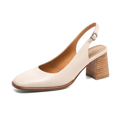 Womens' Sandals Retro French Style Shoes For Spring Thick Square Heel Closed Toe Pumps Summer Sandals Real Leather Slingbacks