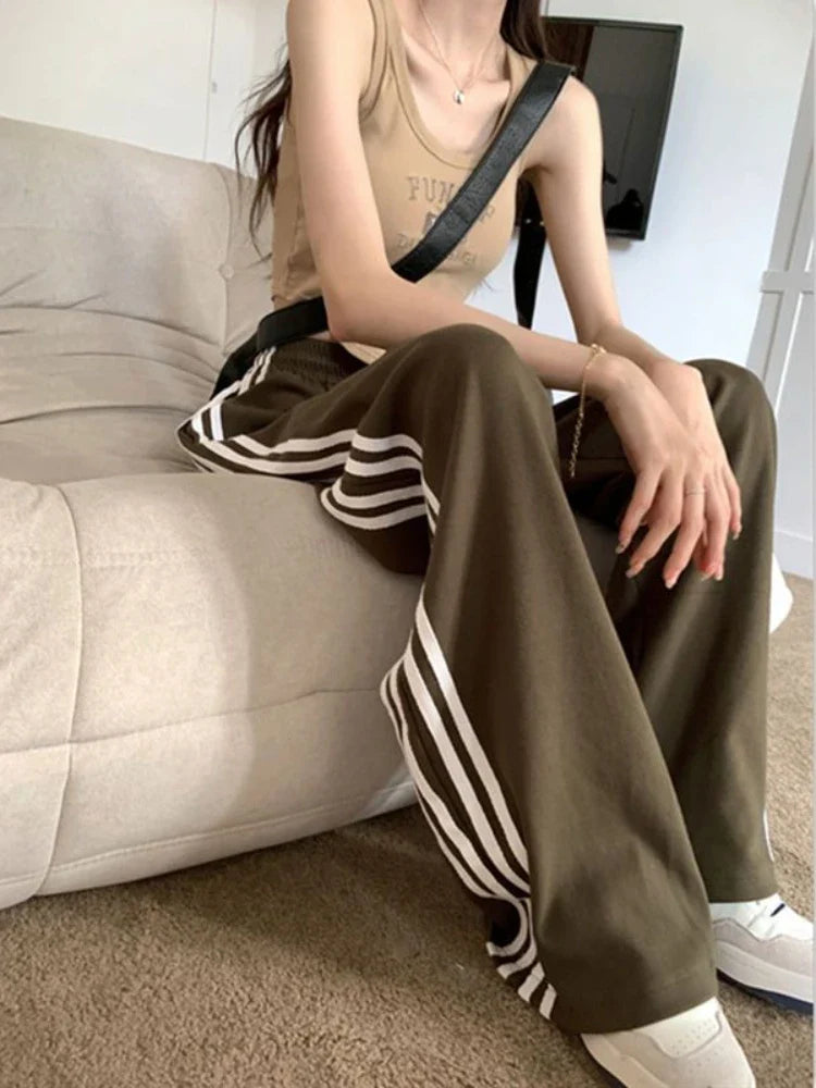 Sports Pants for Women Y2k Fashion Stripe Patchwork Casual Sweatpants Harajuku Summer Wide Leg Trousers Oversize Joggers