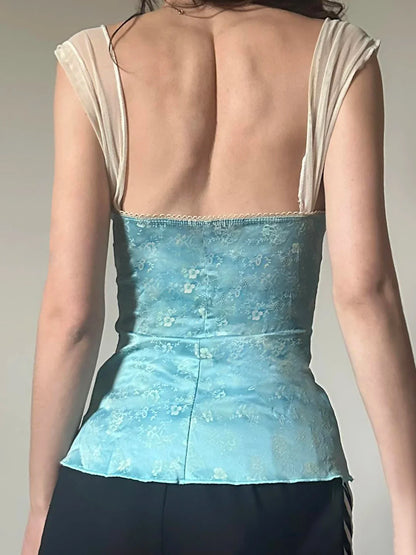 Retro Lace Spliced Skinny Exquisite Patchwork Camisole Classical Sweet Chic Fashion Women Blouses