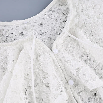 New lace see through double-layer ruffle collar shirt with stylish and stylish design