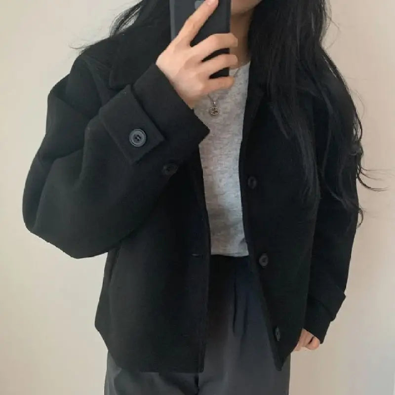 Short Cashmere Coat for Women, Wool Overcoat, Lapel Collar, Single Breasted, Female Outerwear, Autumn and Winter,